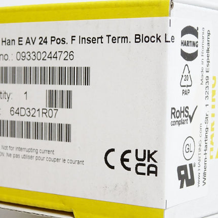 Harting Anschlussverteiler Han 24E-AV-F-LINKS-SK 09330244726 /Neu OVP versiegelt - Maranos.de