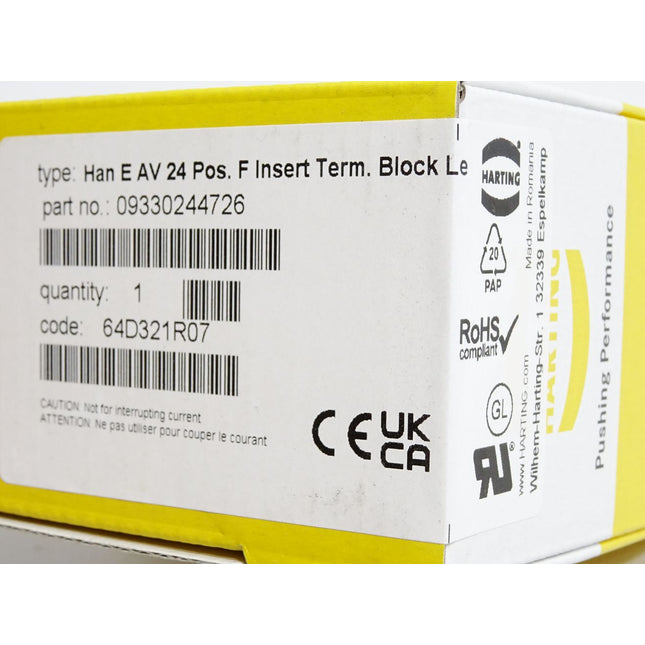 Harting Anschlussverteiler Han 24E-AV-F-LINKS-SK 09330244726 /Neu OVP versiegelt - Maranos.de