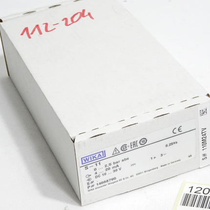 Wika Drucksensor S-11 0…2.5bar abs 4…20mA 10…30V 14668795 / Neu OVP - Maranos.de