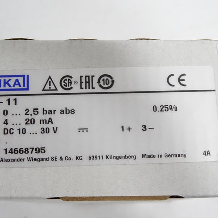 Wika Drucksensor S-11 0…2.5bar abs 4…20mA 10…30V 14668795 / Neu OVP - Maranos.de