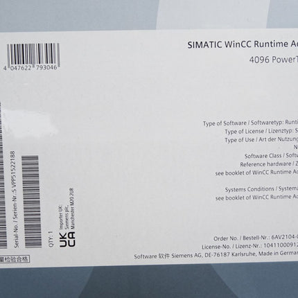 Siemens WinCC Runtime Advanced 4096 powerTags V16 6AV2104-0HA06-0AA0 / Neu - Maranos.de