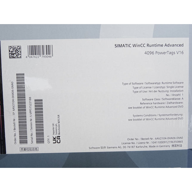 Siemens WinCC Runtime Advanced 4096 powerTags V16 6AV2104-0HA06-0AA0 / Neu
