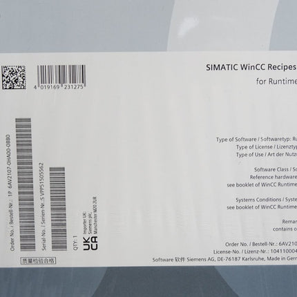 Siemens Simatic WinCC Recipes + Logging 6AV2107-0HA00-0BB0 / Neu - Maranos.de