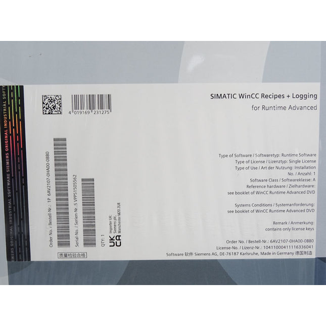 Siemens Simatic WinCC Recipes + Logging 6AV2107-0HA00-0BB0 / Neu