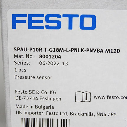 Festo Drucksensor SPAU-P10R-T-G18M-L-PNLK-PNVBA-M12D 8001204 / Neu OVP