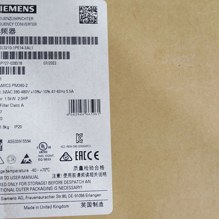 Siemens Sinamics PM240-2 1.5kW 6SL3210-1PE14-3AL1 / Neu OVP - Maranos.de