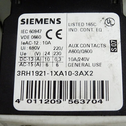 Siemens Kondensatorschütz 3RT1647-1AP01 + 3RH1921-1XA10-3AX2