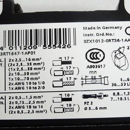 Siemens Kondensatorschütz 3RT1647-1AP01 + 3RH1921-1XA10-3AX2
