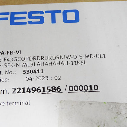 Festo Ventilinsel MPA-FB-VI 530411 51E-F43GCQP-D-E-MD-UL1 32P-SFK-N-ML3L-11K5L