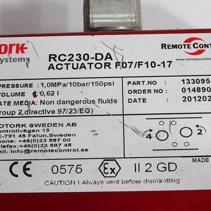 Rotork Fluid Systems RC230-DA Actuator F07/F10-17 133095 1MPa 10bar 150psi 0.62L - Maranos.de