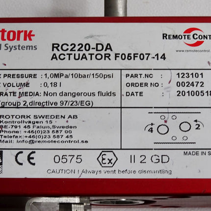 Rotork Fluid Systems RC220-DA Actuator F05F07-14 123101 1MPa 10bar 150psi 0.18L - Maranos.de