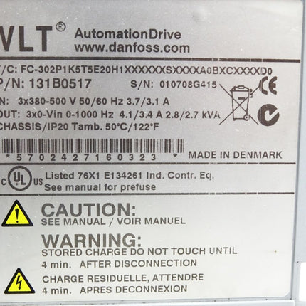 Danfoss VLT Automation Drive 131B0517 1.5kW FC-302P1K5T5E20H1 Frequenzumrichter - Maranos.de