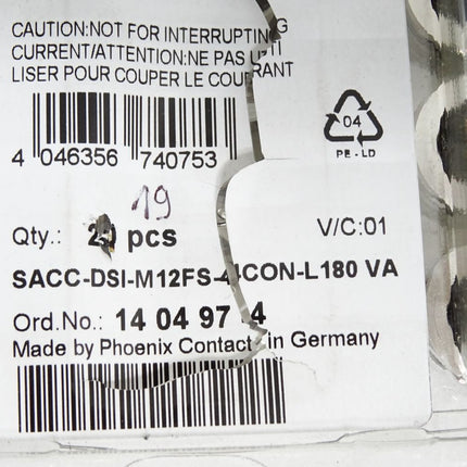 Phoenix Contact SACC-DSI-M12FS-4CON-L180 VA 1404974 / Inhalt:19 Stück / Neu OVP