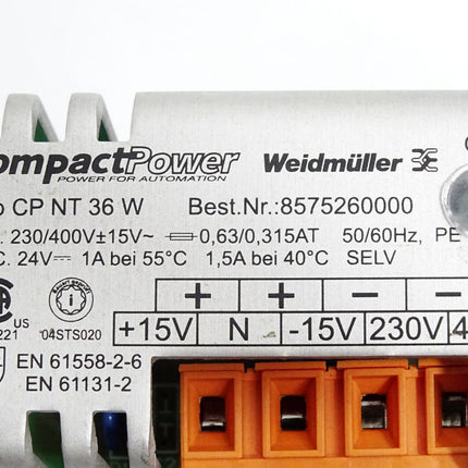 Weidmüller 8575260000 CPNT36W Compact Power 230/400V auf 24V Stromversorgung - Maranos.de