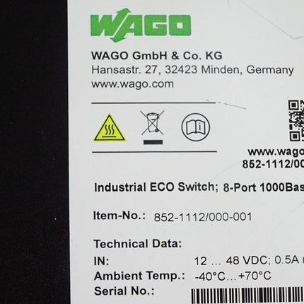 Wago Industrial Eco Switch 8-Port 1000Base-T 852-1112 852-1112/000-001