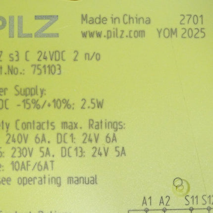 Pilz Sicherheitsschaltgerät PNOZ s3 C 24VDC 2 n/o 751103 / Neuwertig