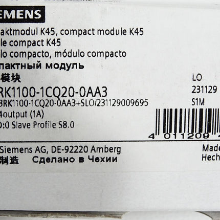 Siemens AS-i Kompaktmodul K45 3RK1100-1CQ20-0AA3 / Neu OVP - Maranos.de
