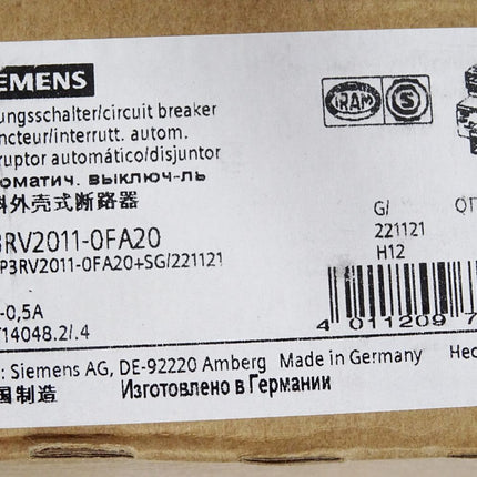 Siemens Leistungsschalter 3RV2011-0FA20 / Neu OVP - Maranos.de