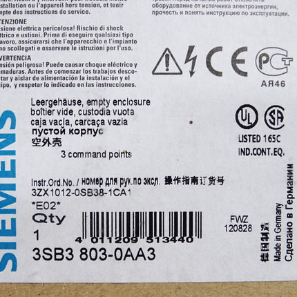 Siemens Leergehäuse 3SB3803-0AA3 / Neu OVP - Maranos.de