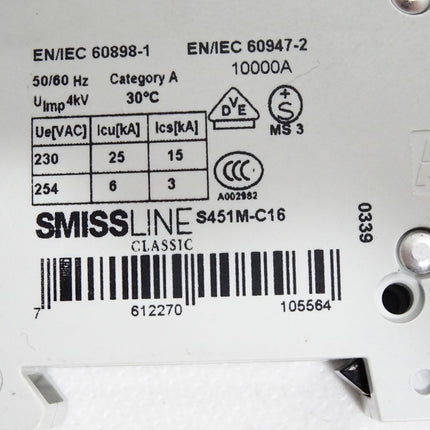 ABB Smissline S451M-C16 Leitungsschutzschalter S451 M C16 - Maranos.de