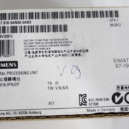 Siemens S7-1500 CPU1516-3PN/DP 6ES7516-3AN00-0AB0 6ES7 516-3AN00-0AB0 - Maranos.de
