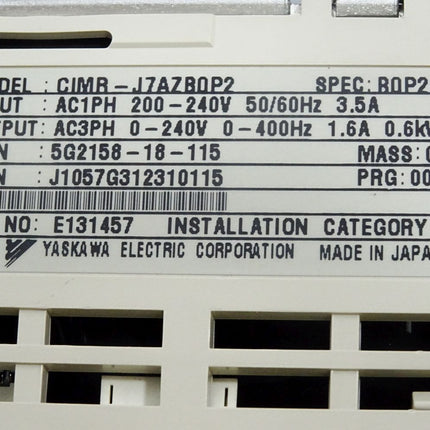 Omron Yaskawa VS mini J7 Frequenzumrichter CIMR-J7AZB0P2 0.25kW
