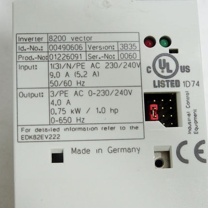 Lenze 8200 vector Inverter 00490606 0.75kW E82EV751_2C200 K
