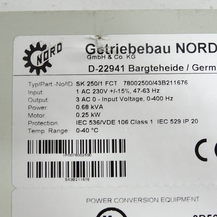Getriebebau NORD Frequenzumrichter Nordac SK250/1 FCT 78002500/43B211676 0.25kW