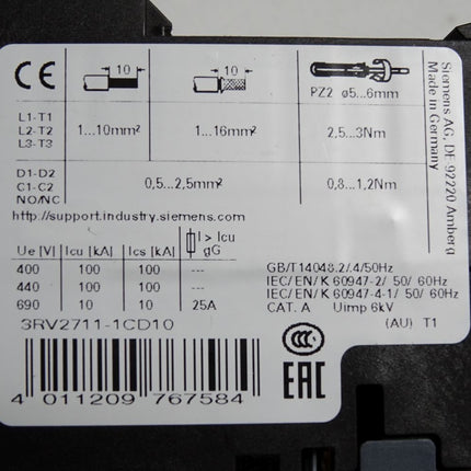 Siemens Leistungsschalter 3RV2711-1CD10 / Neuwertig
