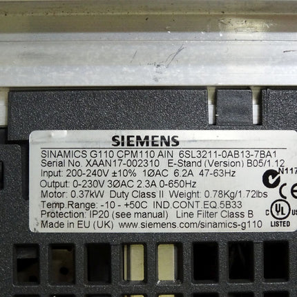 Siemens Sinamics G110 CPM110 6SL3211-0AB13-7BA1 0.37kW