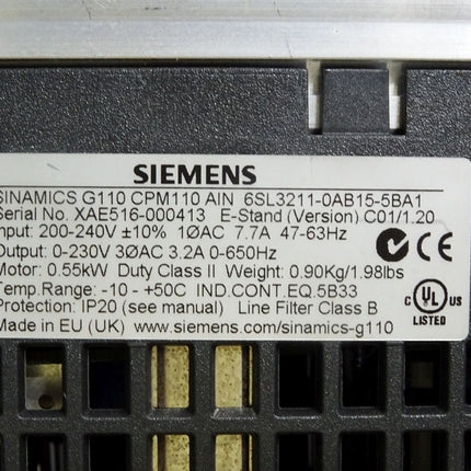 Siemens Sinamics G110 CPM110 6SL3211-0AB15-5BA1 0.55kW