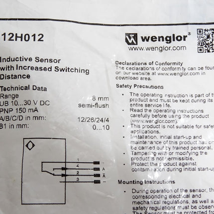 Wenglor Induktiver Sensor I12H012 / Neu OVP - Maranos.de