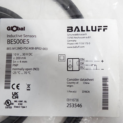 Balluff Induktiver Sensor BES00E5 BES M12MD-PSC40B-BP02-003 / Neu OVP