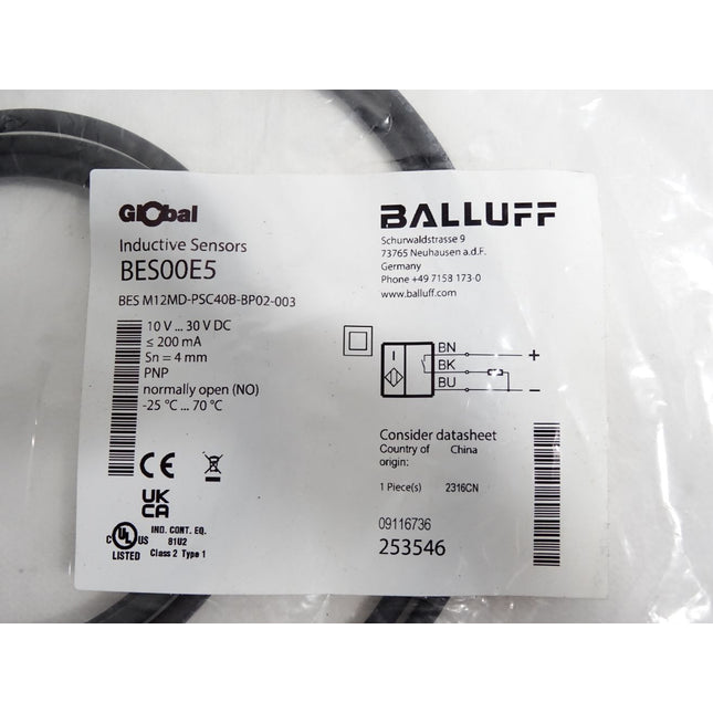 Balluff Induktiver Sensor BES00E5 BES M12MD-PSC40B-BP02-003 / Neu OVP - Maranos.de