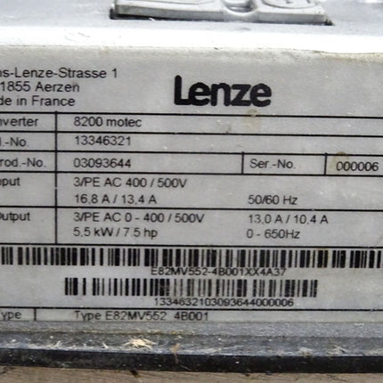 Lenze 8200 motec E82MV552-4B001 4A37 13346321 5.5kW + MDEMA112-22B 4kW 1435r/min