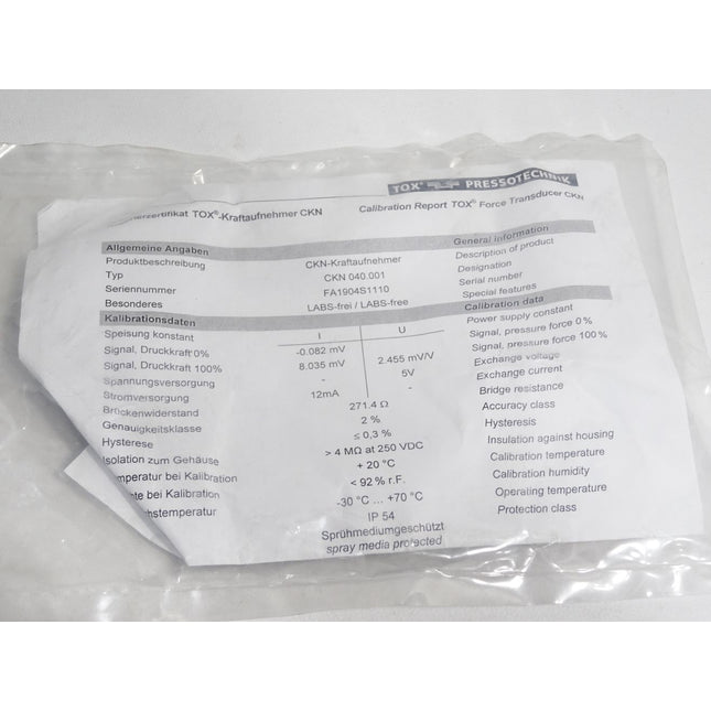 Tox Pressotechnik Presskraftsensor TOX-CKN 040.001 249470 / Unbenutzt - Maranos.de