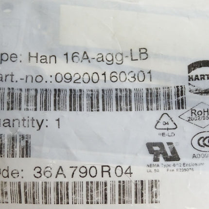 Harting Gehäuse Han 16A-agg-LB 09200160301 / Neu OVP