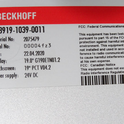 Beckhoff Multitouch-Control-Panel CP3919-1039-0011 19" G190ETN01.2 / Top Zustand - Maranos.de