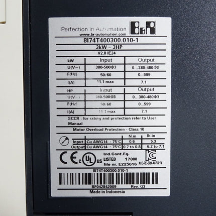 B&R 8I74T400300.010-1 3kW ACOPOS inverter P74 / Neuwertig - Maranos.de
