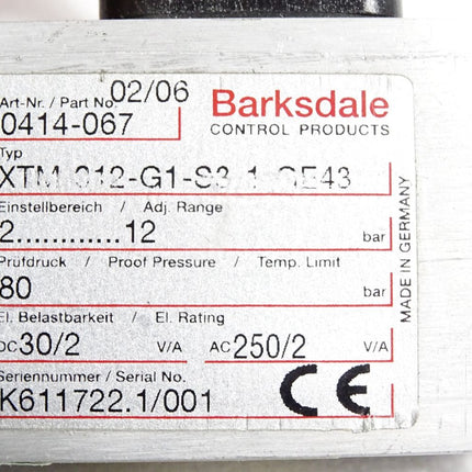 Barksdale Druckschalter XTM-012-G1-S3-1-GE43 / Unbenutzt - Maranos.de