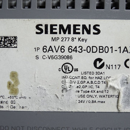 Siemens MP277 8" Panel 6AV6643-0DB01-1AX0 6AV6 643-0DB01-1AX0 - Maranos.de