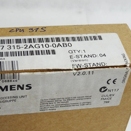 Siemens CPU315-2 DP 6ES7315-2AG10-0AB0 6ES7 315-2AG10-0AB0 Neu OVP