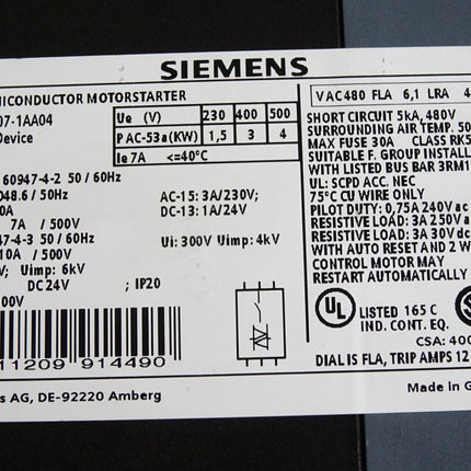 Siemens AC Semiconductor Motor Starter 3RM1307-1AA04 - Maranos.de