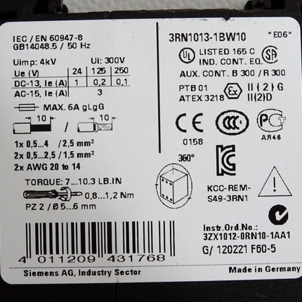 Siemens 3RN1013-1BW10 Thermistor-Motorschutz - Maranos.de