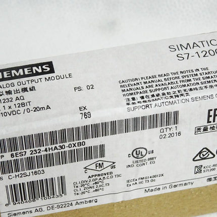 Siemens S7-1200 AQ 6ES7232-4HA30-0XB0 6ES7 232-4HA30-0XB0 / Neu OVP versiegelt