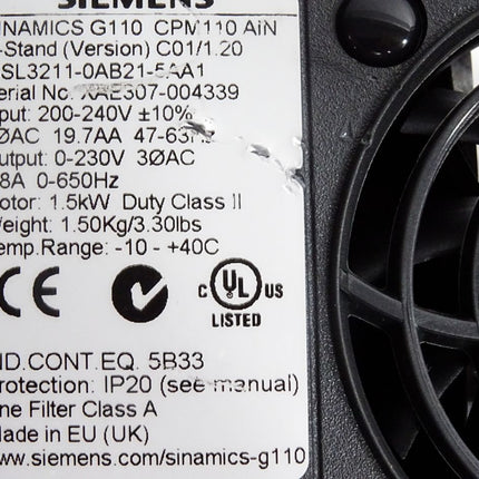 Siemens Sinamics G110 CPM110 6SL3211-0AB21-5AA1 1.5kW /Neuwertig mit Lagerspuren
