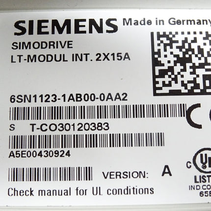 Siemens Simodrive LT-Modul INT.2X15A 6SN1123-1AB00-0AA2 Version A