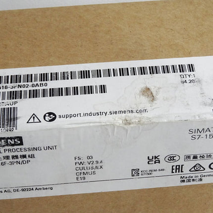 Siemens S7-1500 CPU1516F-3PN/DP 6ES7516-3FN02-0AB0 6ES7 516 / Neu OVP versiegelt