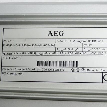 AEG time-overcurrent protection device PS431 / Unbenutzt