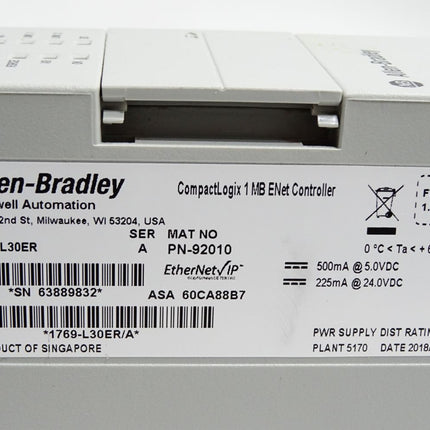 Allen Bradley CompactLogix 1 MB ENet Controller 1769-L30ER - Maranos.de